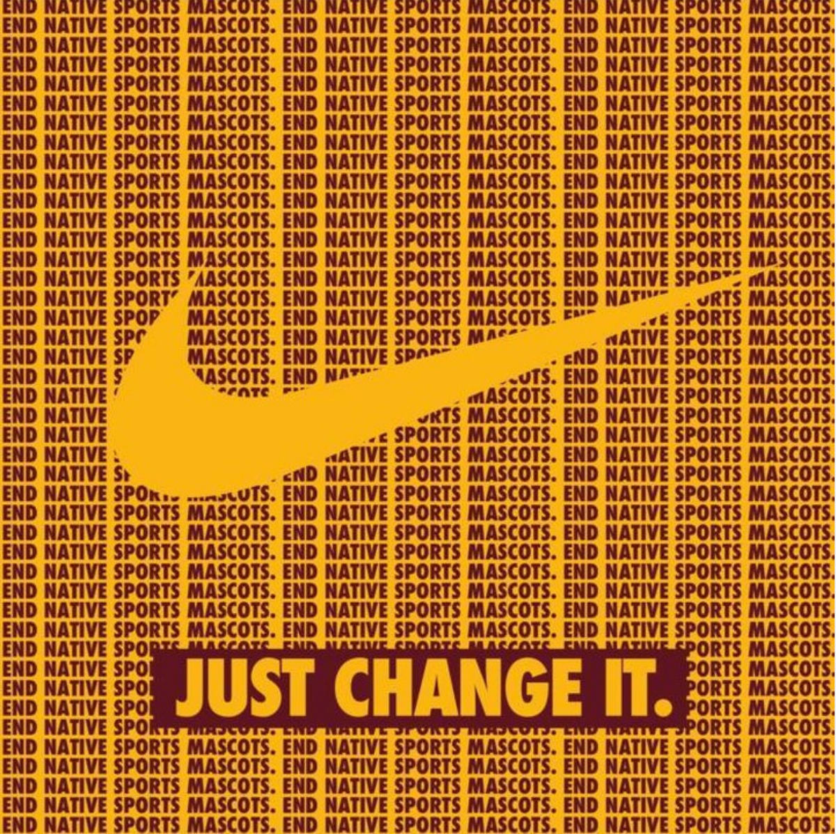 The nike swoosh with the caption "Just Change It"